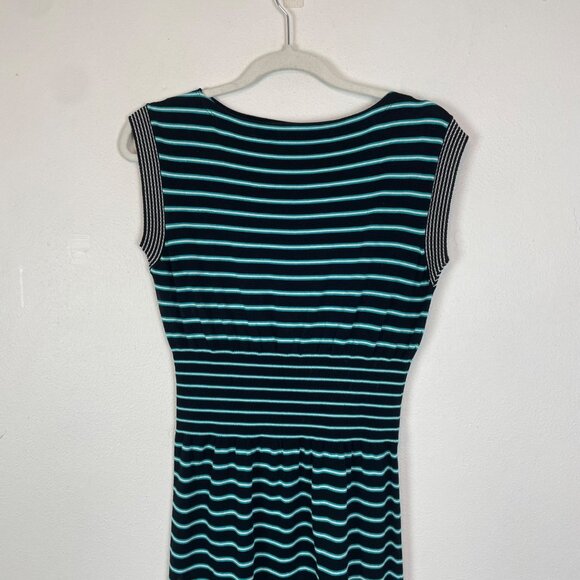 Prada Italian 40 US 4 Black Blue Striped Knit Sweater Dress 2013 Fitted Waist - Picture 2 of 8